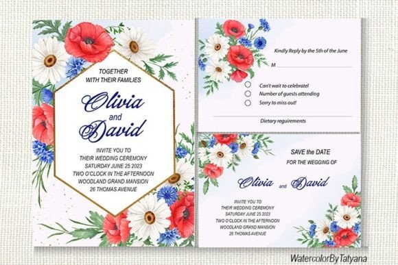 Watercolor Wildflower Frames for Wedding Invitations